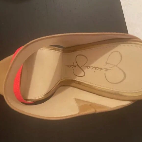 Jessica Simpson tan and neon coral stilettos - Picture 7 of 12